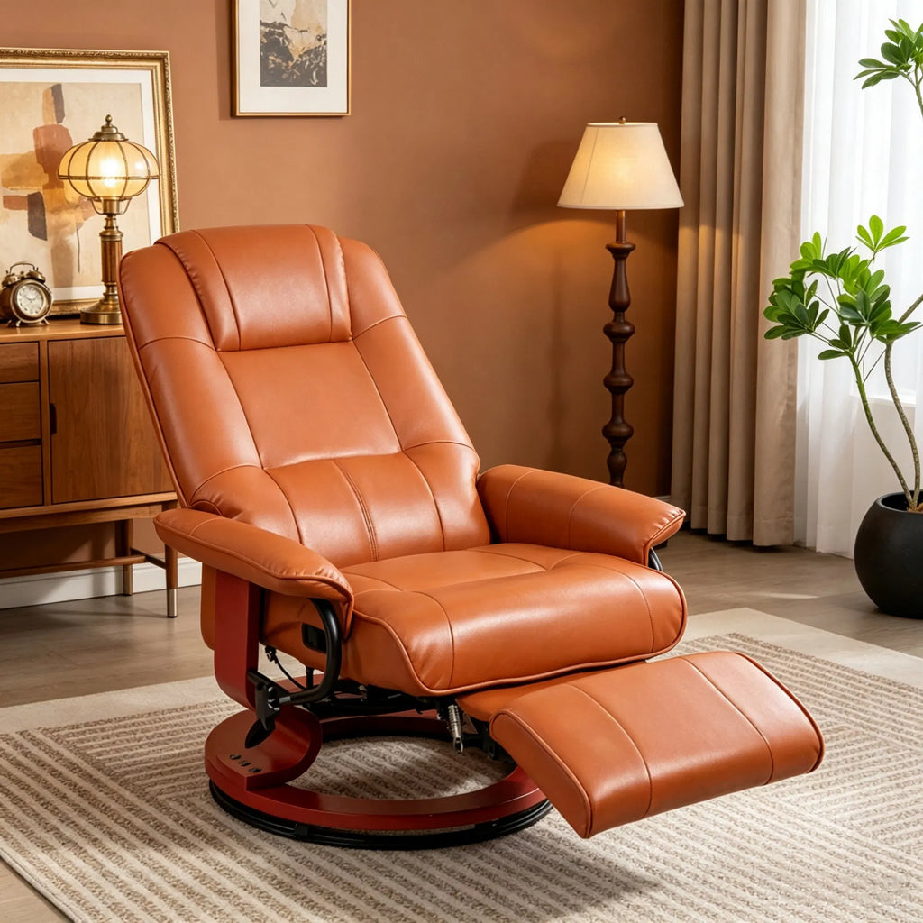 Swivel Recliner with Footrest, Light Brown