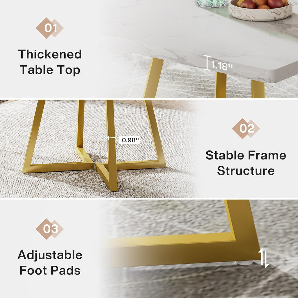 Vintage Square Dining Table, Gold and White