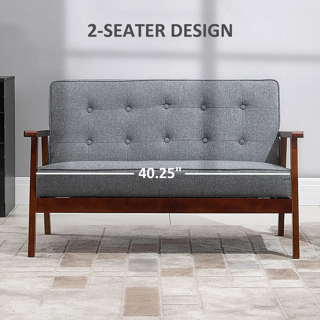 Tufted Loveseat with Wood Legs, 44.5 in, Grey