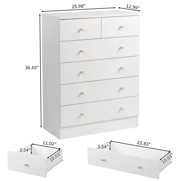 Modern 6-Drawer Dresser, White