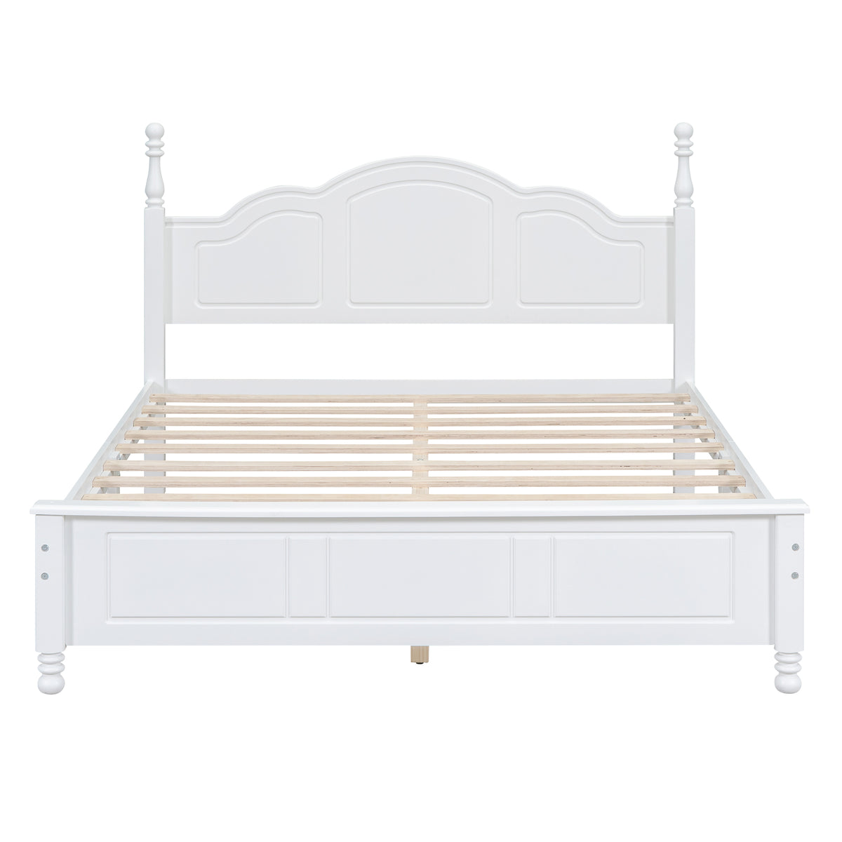 Retro Wood Platform Bed Frame, Queen, White