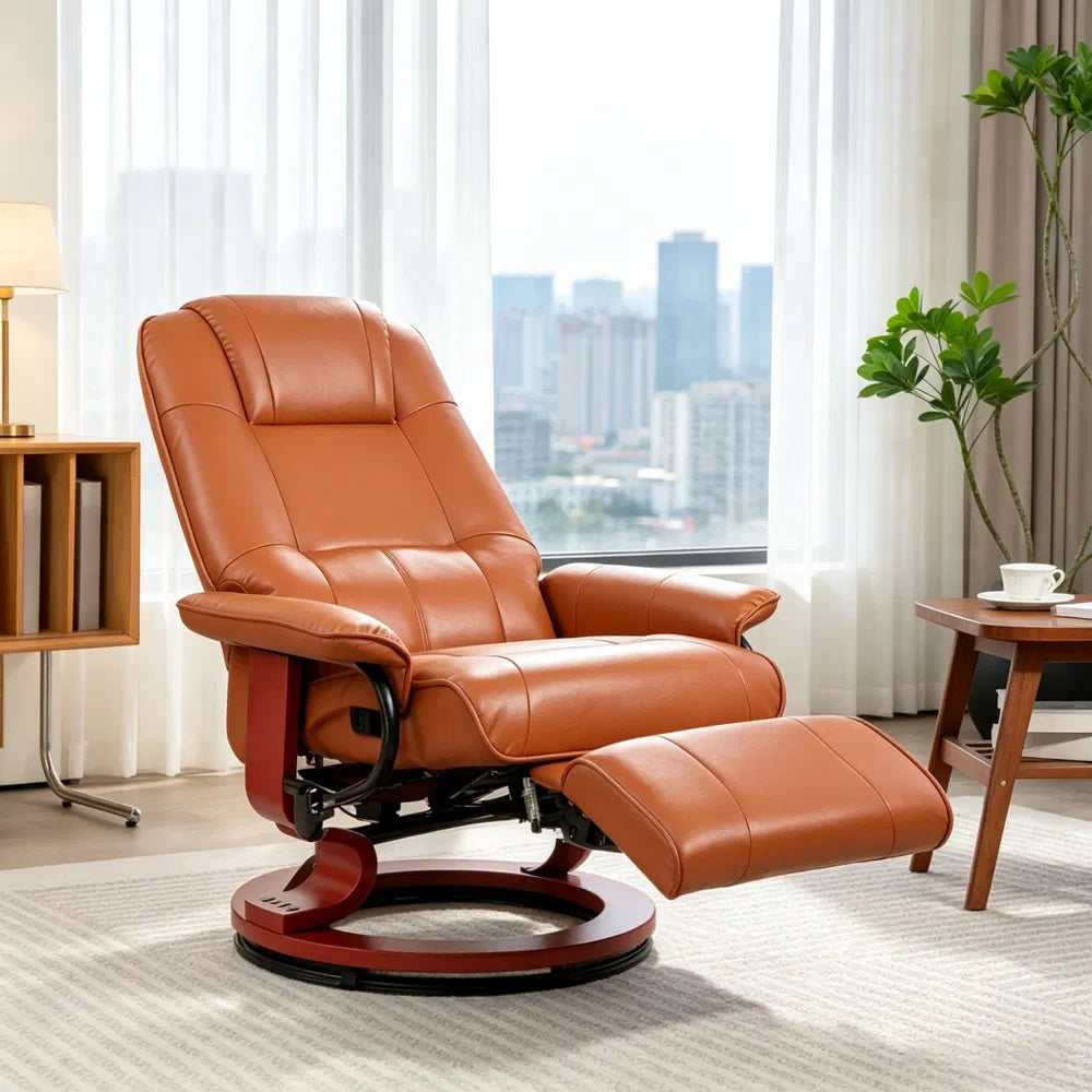 Swivel Recliner with Footrest, Light Brown