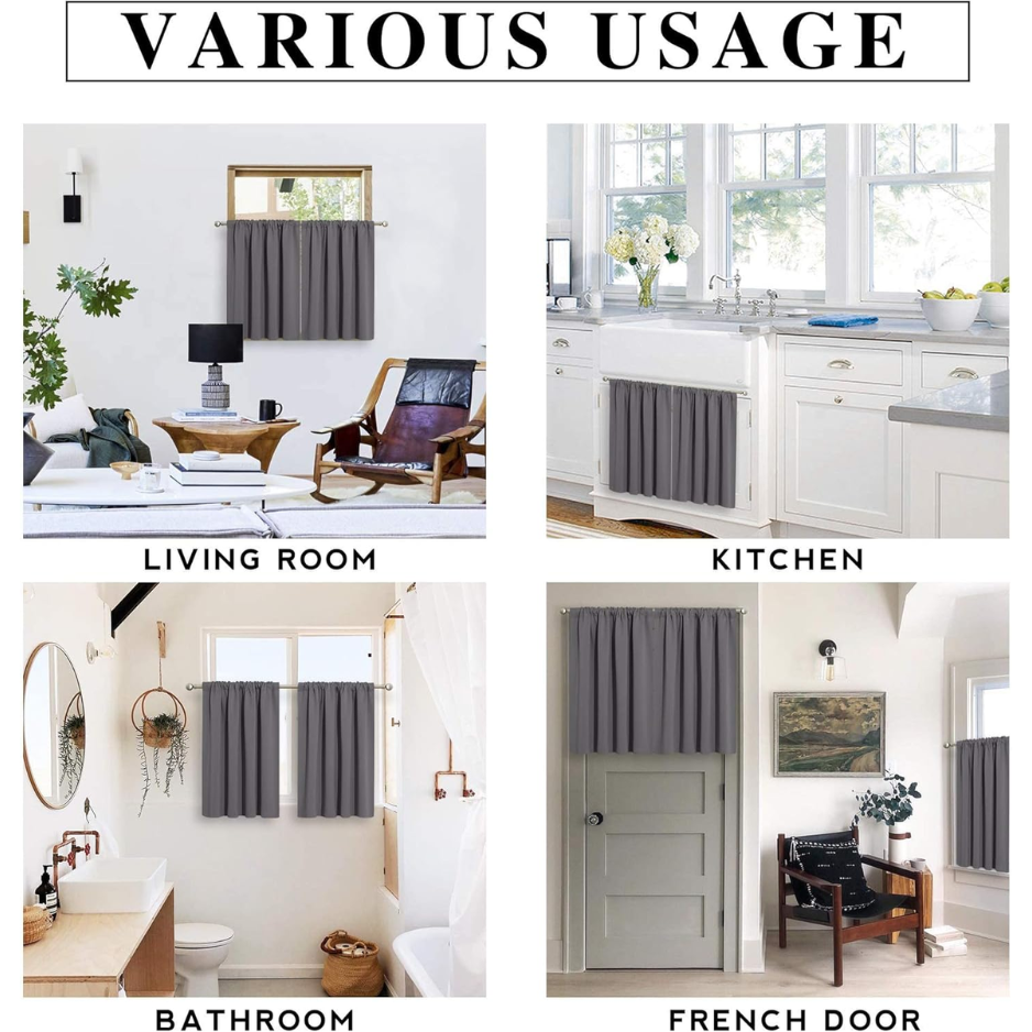 Short Grey Blackout Curtains, 42 x 36-Inch, 2 Panels