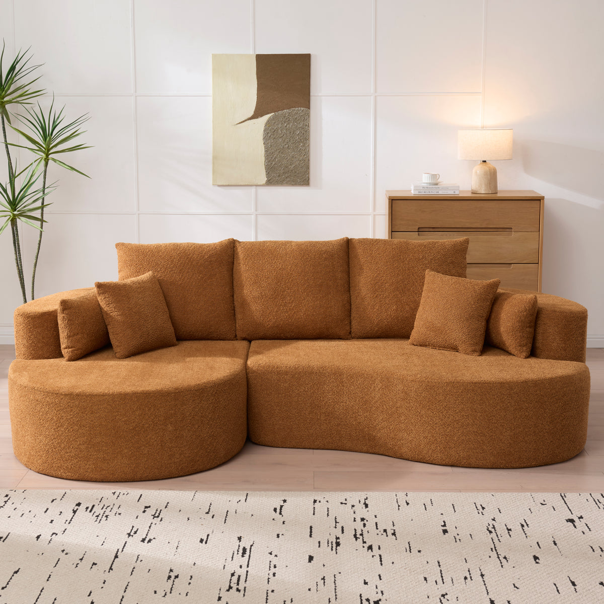 106-Inch Boucle Curved Cloud Sectional with Chaise, Camel