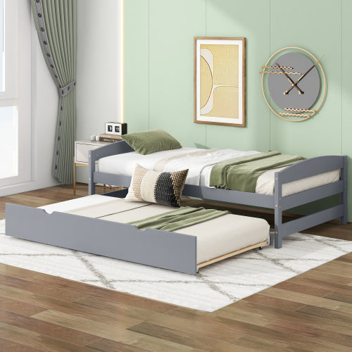 Twin Platform Bed with Trundle, Gray