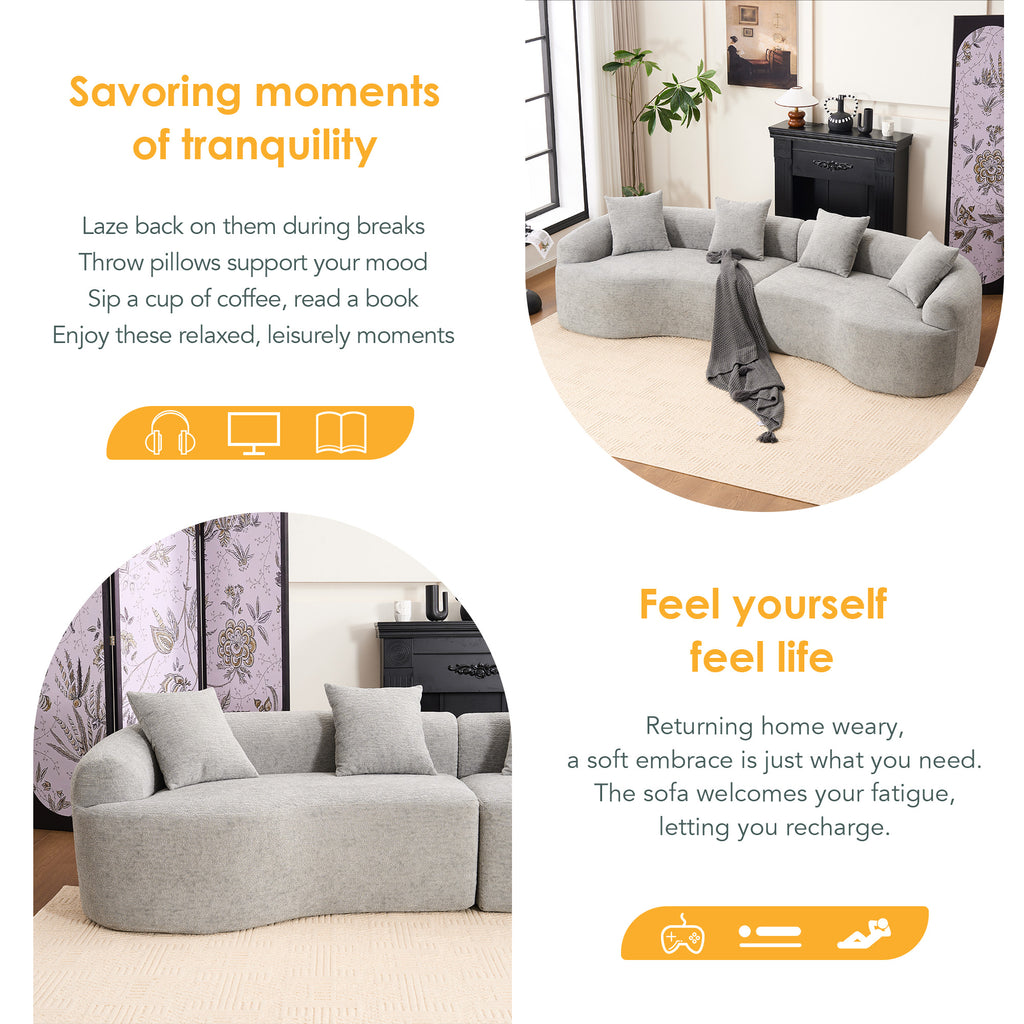 Curved Modular Sectional Sofa, 110 in, Grey