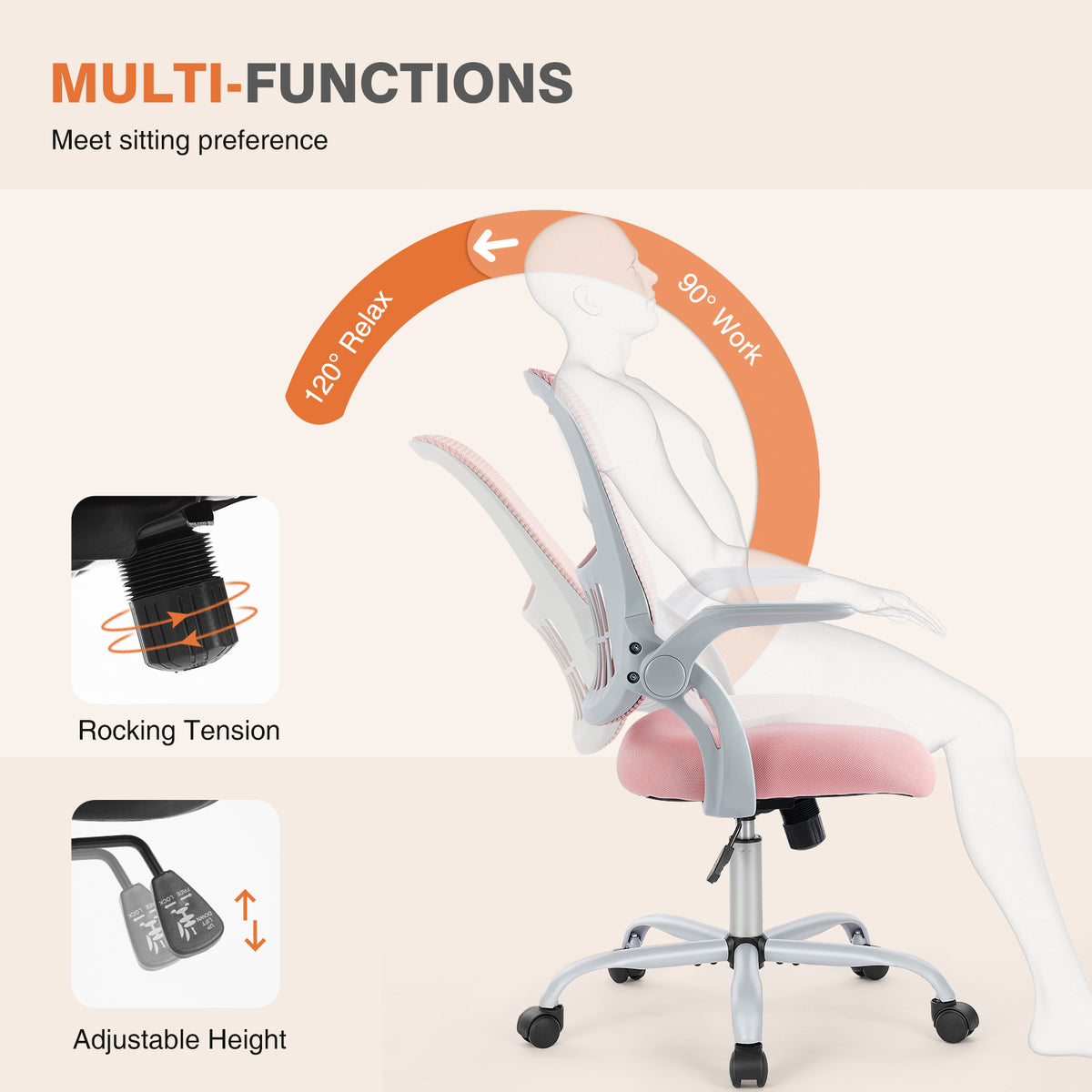 Tall Drafting Office Chair with Foot Ring, Pink