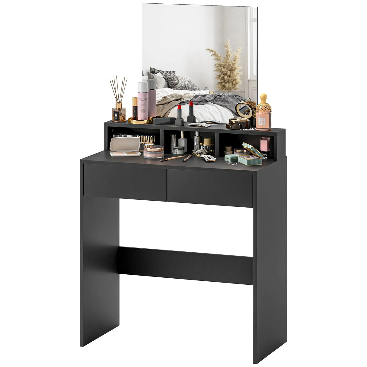 Makeup Vanity Desk with Mirror and Drawers, Black