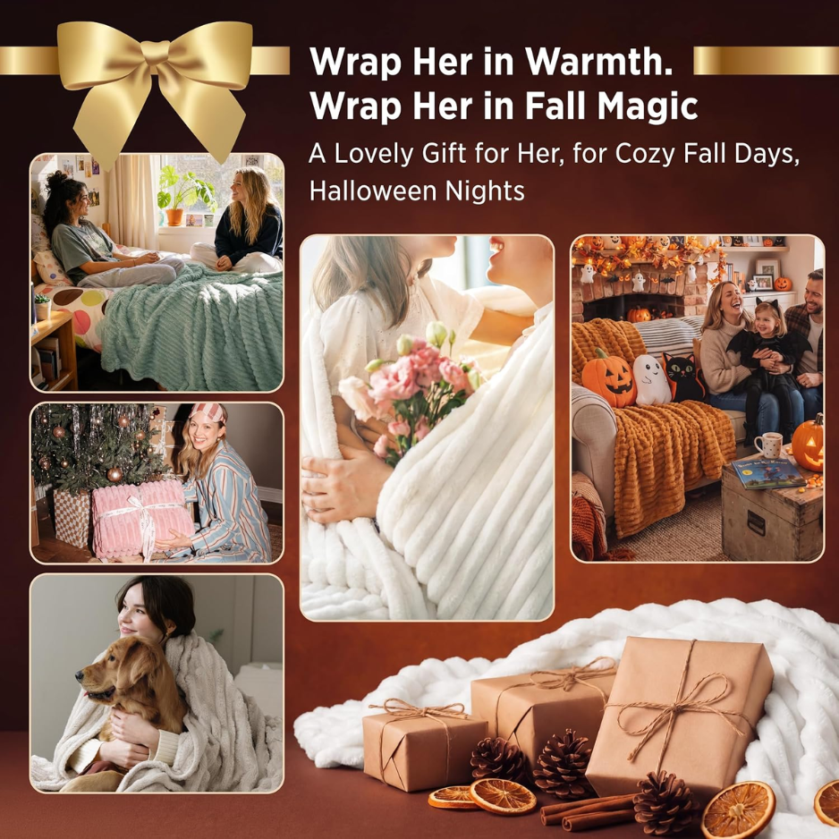 Cozy Fleece Throw Blanket, Off White, 50 x 60-Inch