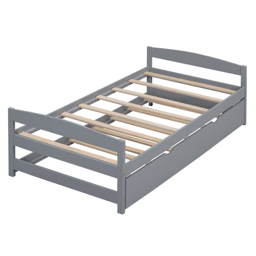 Twin Platform Bed with Trundle, Gray