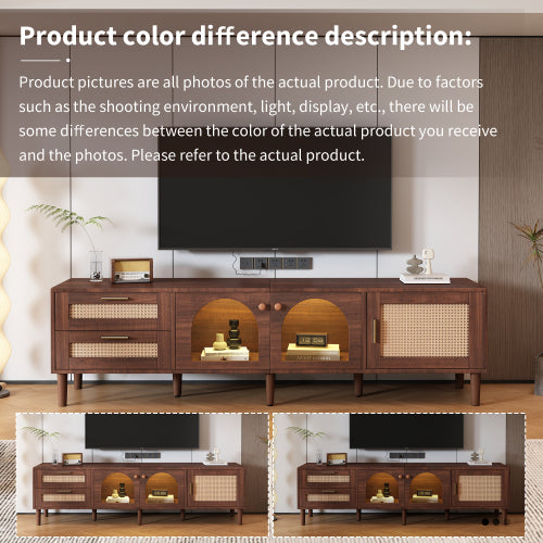Rattan LED TV Stand for TVs up to 80 in, Dark Brown