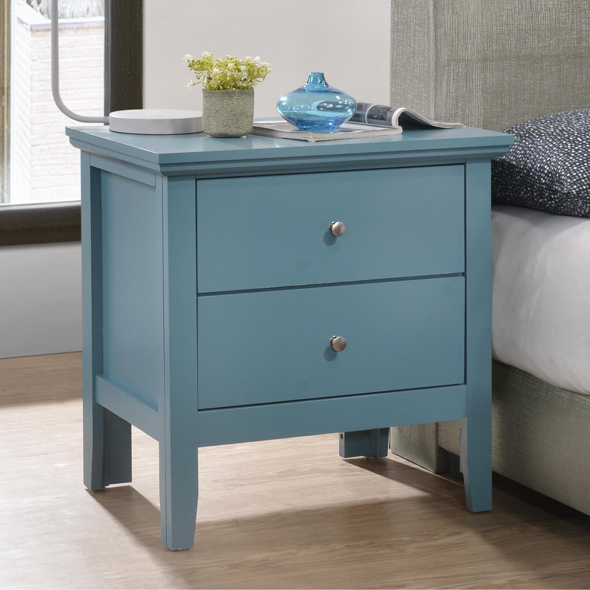 Teal Nightstand with Drawers