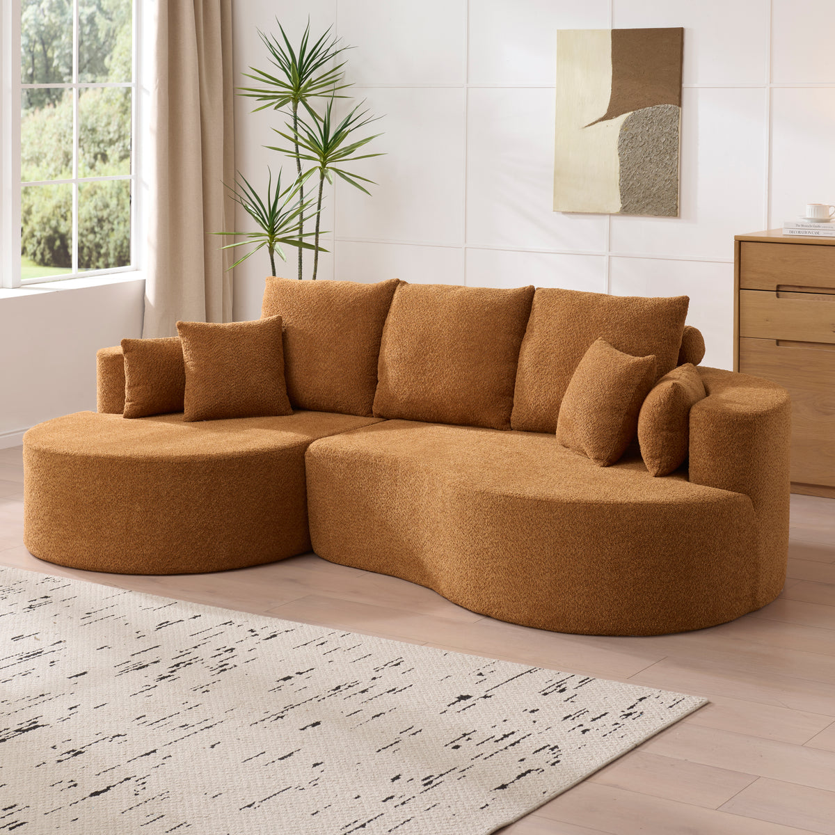 106-Inch Boucle Curved Cloud Sectional with Chaise, Camel
