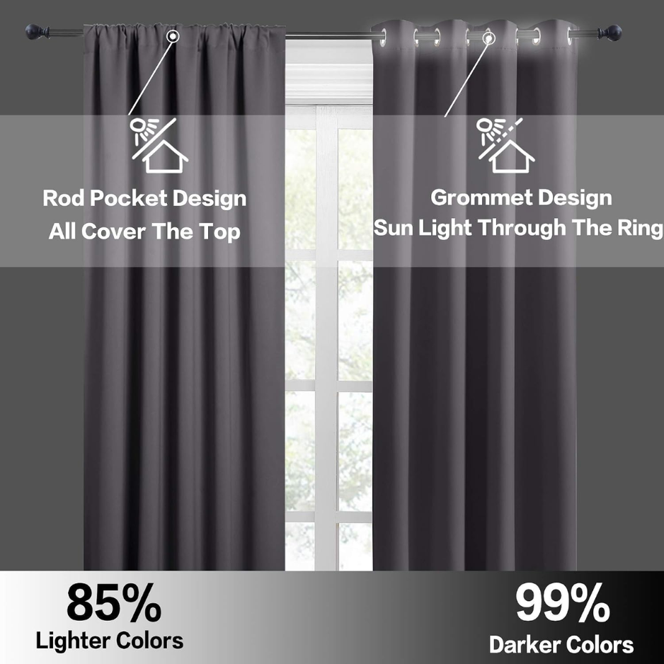 Short Grey Blackout Curtains, 42 x 36-Inch, 2 Panels