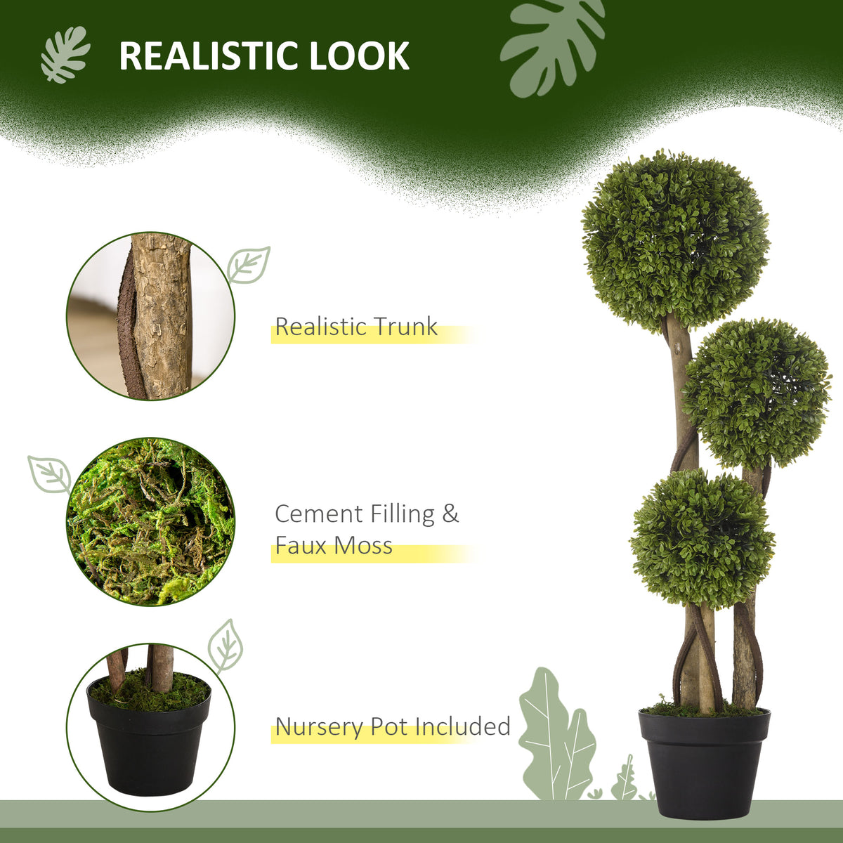 35.5-Inch Artificial Ball Boxwood Topiary, Light Green