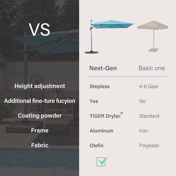 11 ft Square Cantilever Patio Umbrella, Green