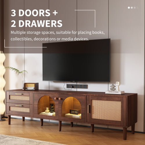 Rattan LED TV Stand for TVs up to 80 in, Dark Brown