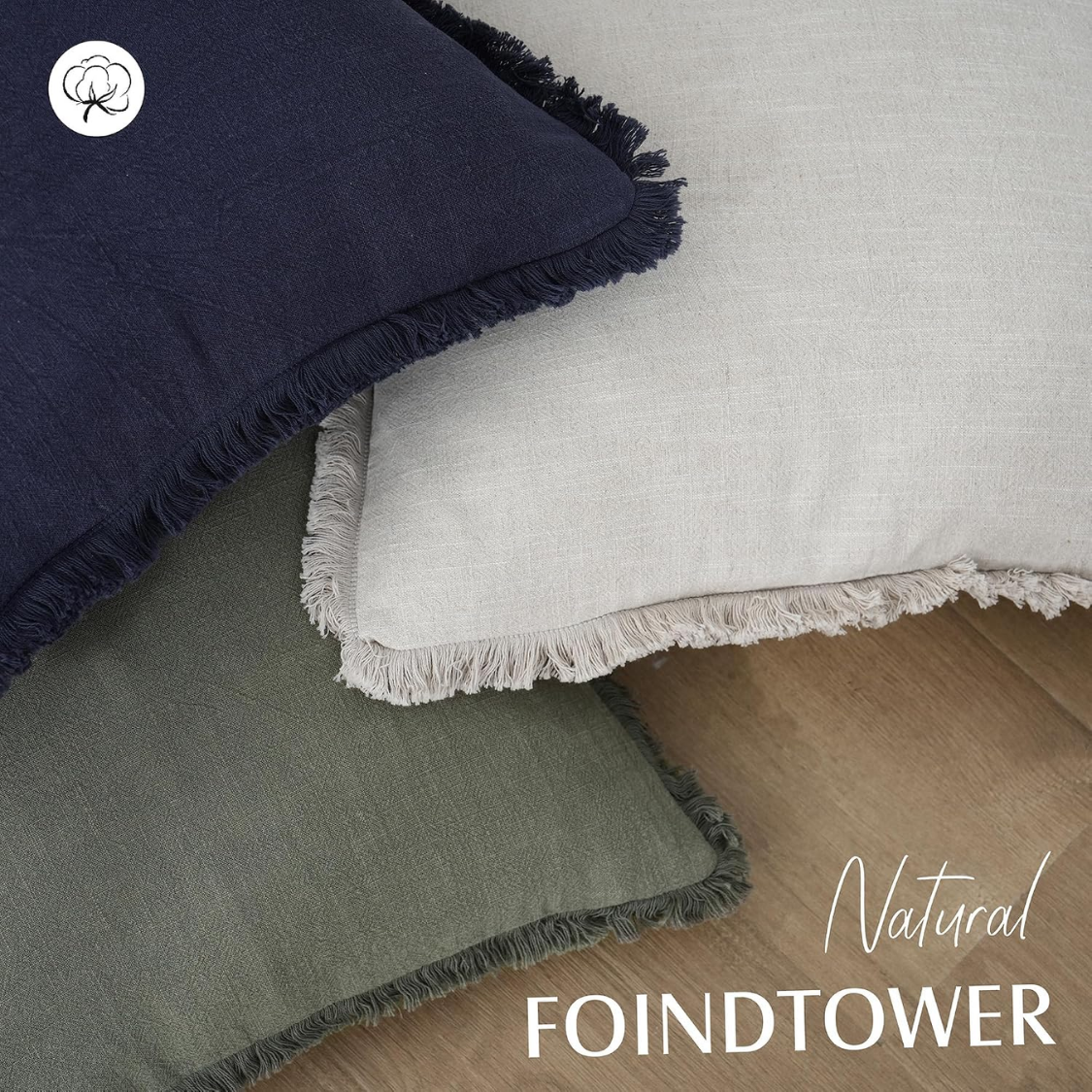 Linen Fringe Throw Pillow Cover, 18 x 18-Inch, Olive Green